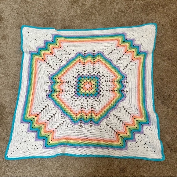 Handmade Multicolor Rainbow Pride Crochet Knit Throw Baby Blanket 38x38 Inches - Picture 1 of 4